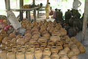 Pottery ready to be loaded into the kiln